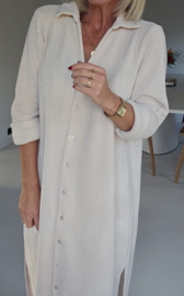 RHEA WINTER soft velvet maxi shirt dress soft beige