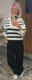 GIULI striped zipper knit black and ecru