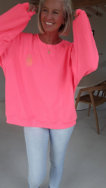 HAPPY LIFE sweatshirt neon pink (with key ring)