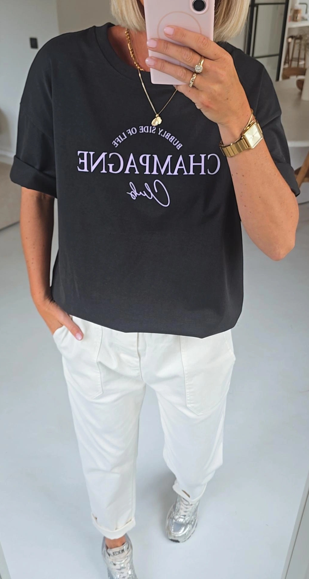 CHAMPAGNE CLUB cotton tee anthracite