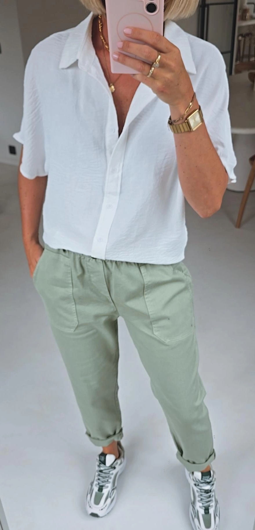 BEVIN cotton paperbag pants soft khaki