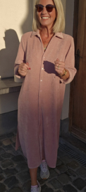 RHEA WINTER soft velvet maxi shirt dress soft pink