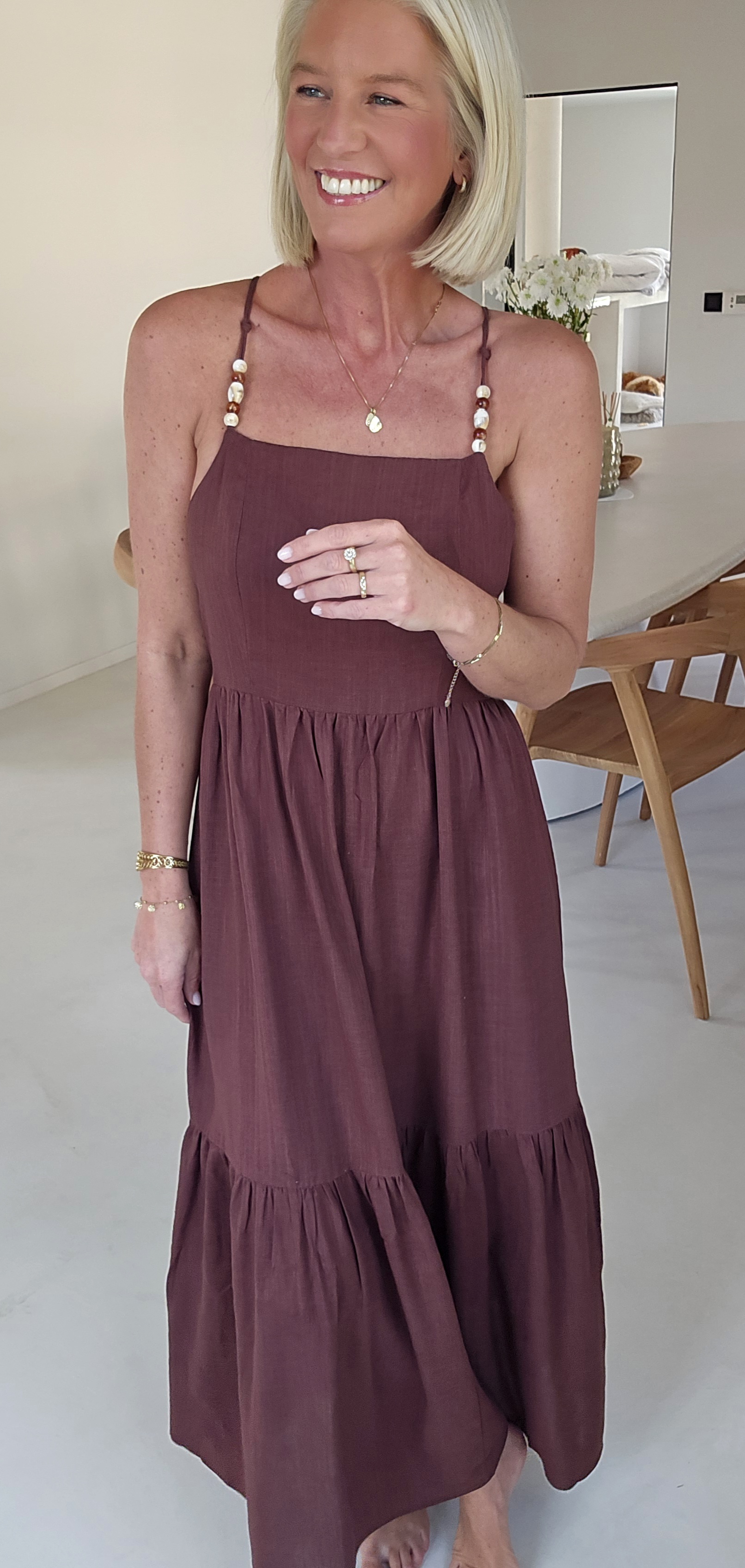 LYDIE maxi linen viscose dress chocolate