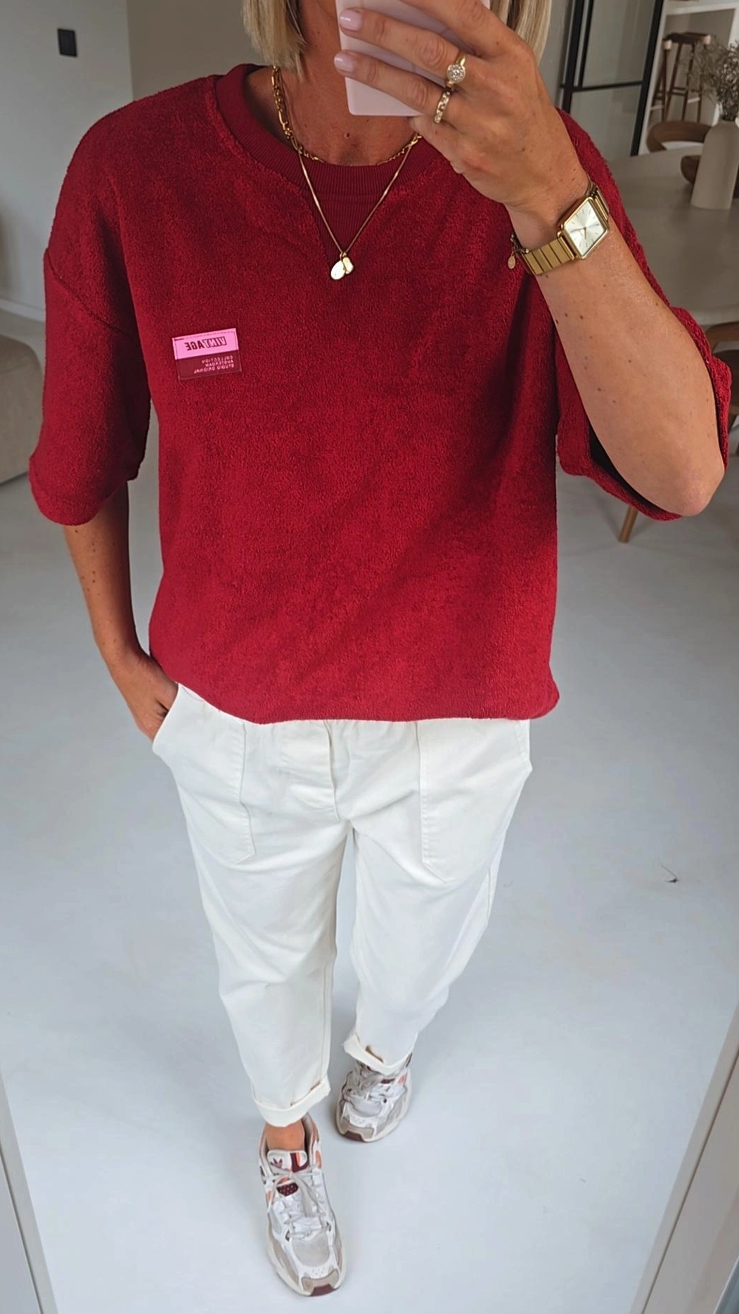VINTAGE short-sleeved terry sweatshirt burgundy