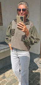 NINI oversized cotton striped shirt khaki