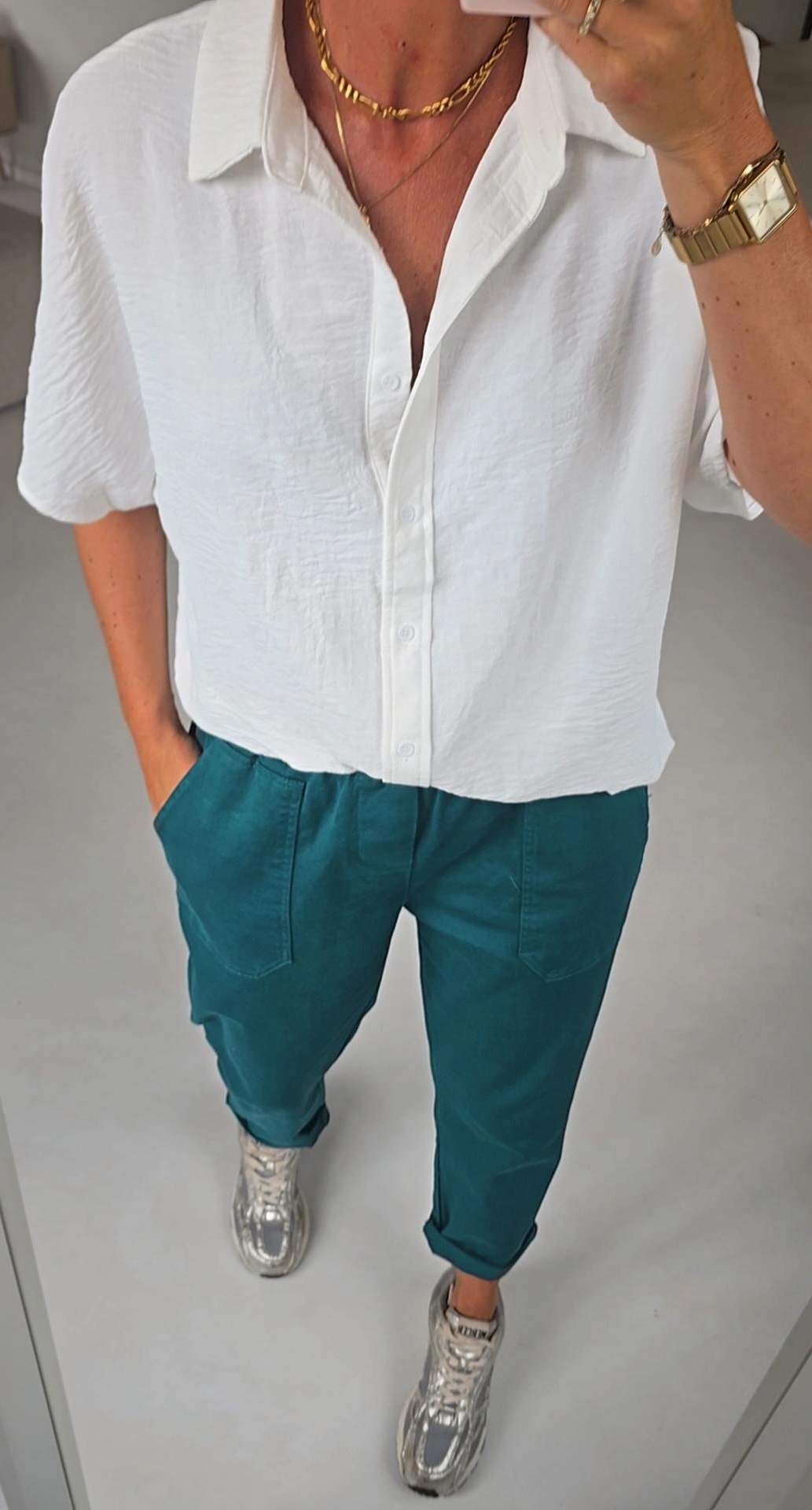 BEVIN cotton paperbag pants teal