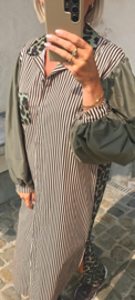 NINI oversized cotton maxi striped shirt dress khaki