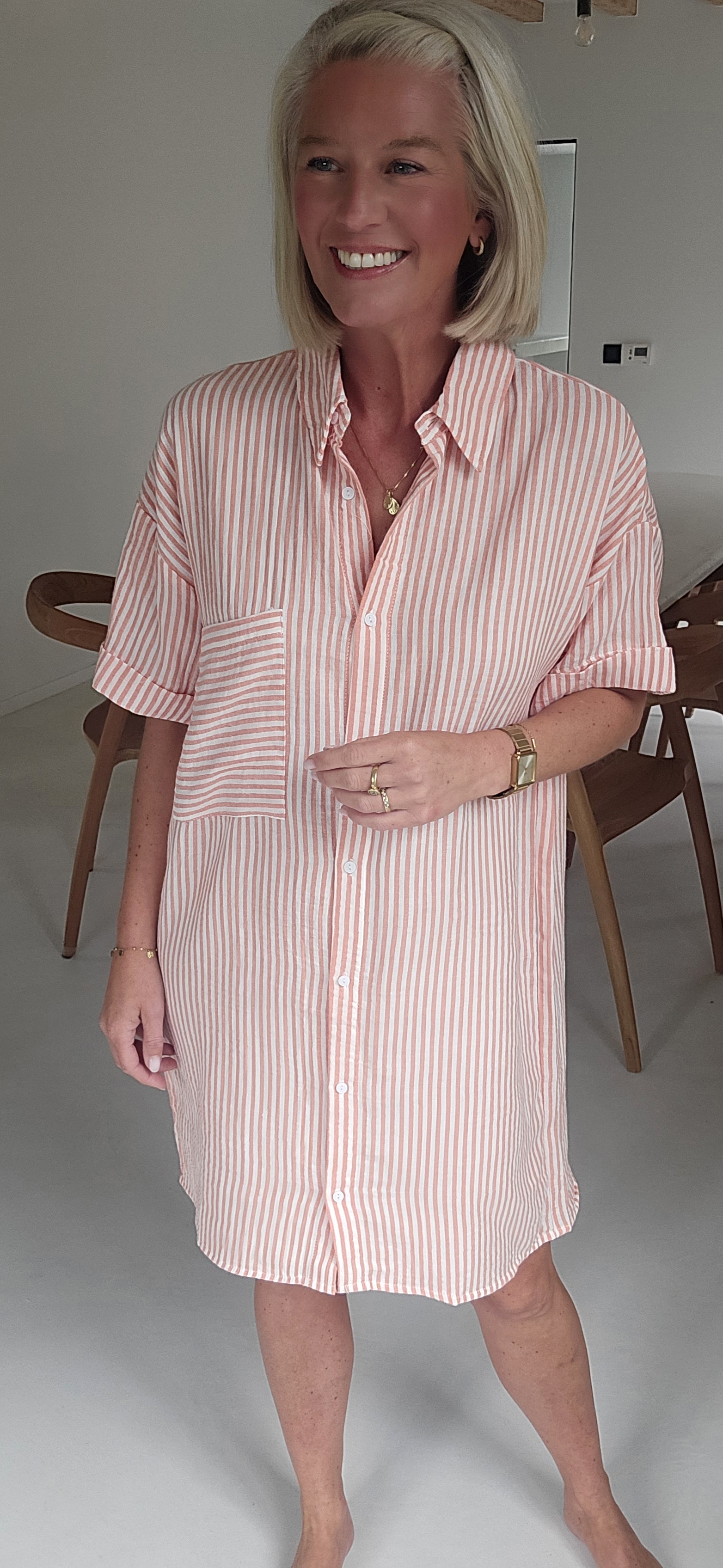 JILDI tetra shirt dress striped soft orange