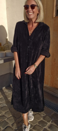 RHEA WINTER soft velvet maxi shirt dress black