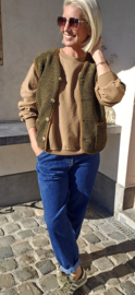 MELIA sleeveless teddy jacket khaki and camel