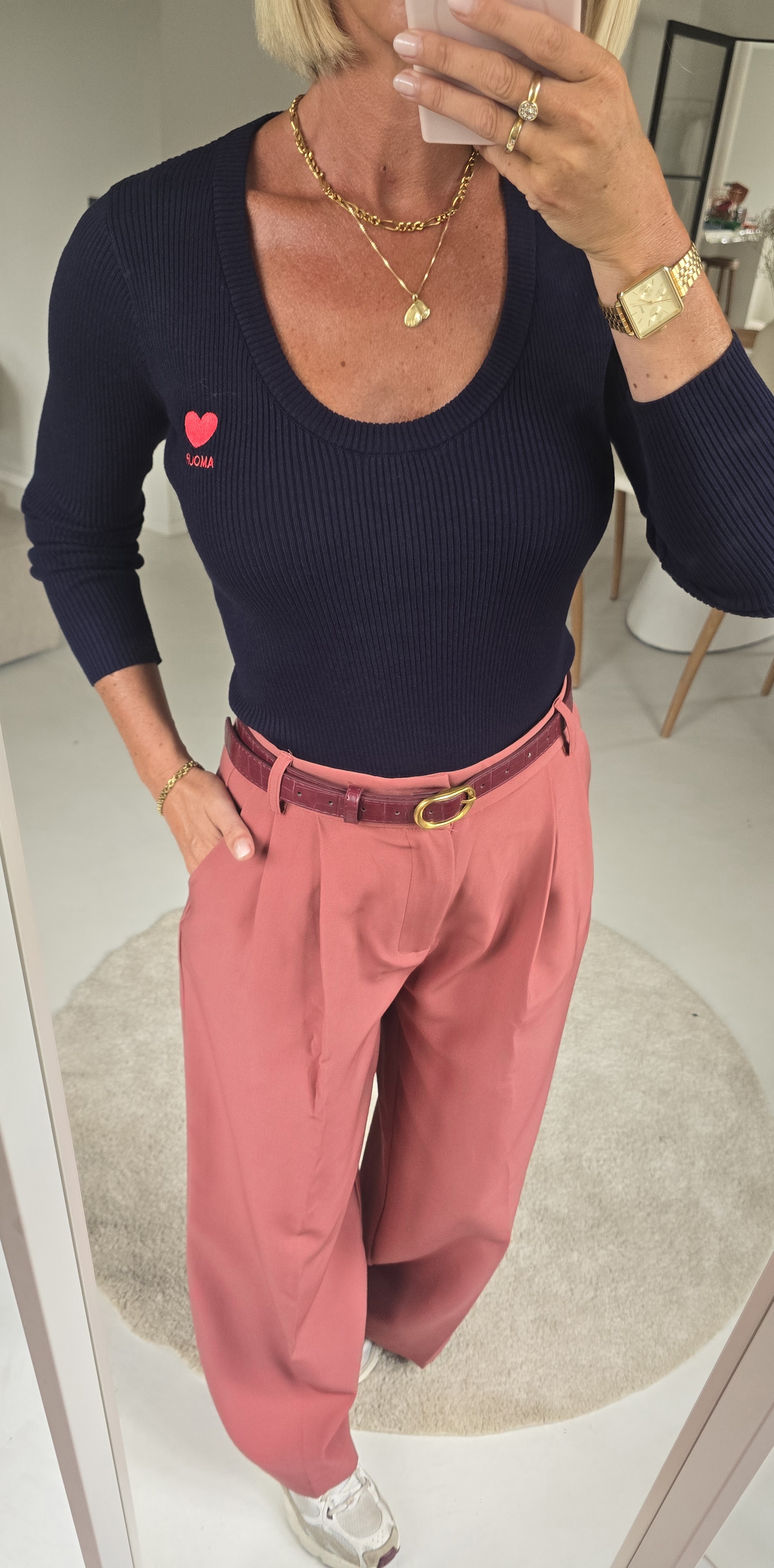 AMOUR warm v-neck longsleeve navy