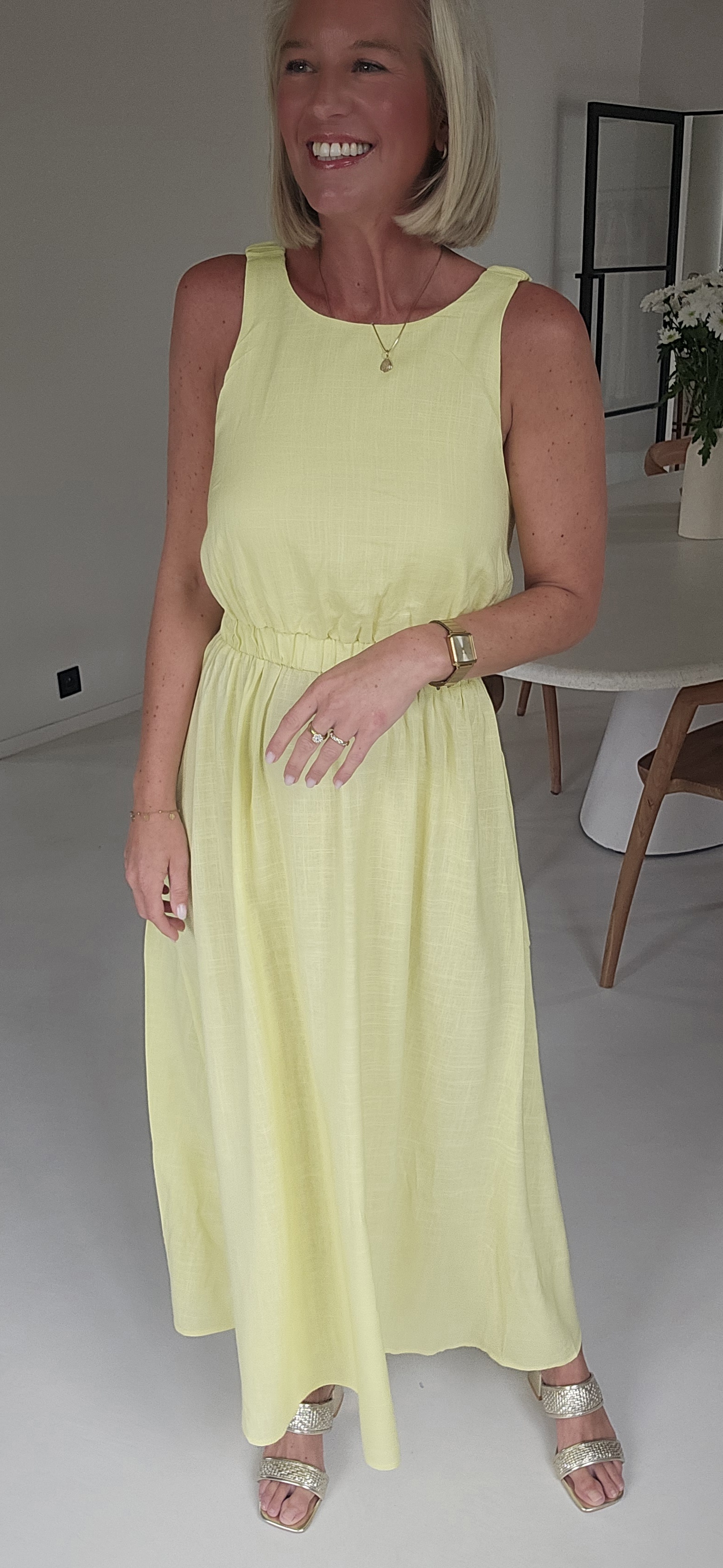 LIVIA maxi viscose linen dress soft yellow