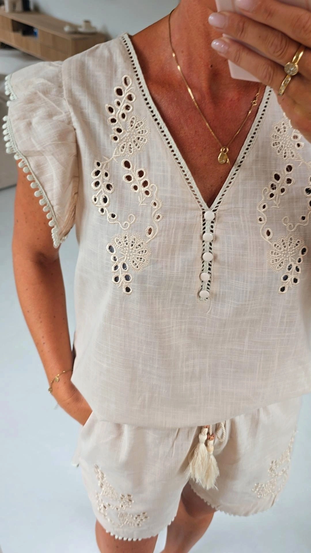 CALPE cotton embrodered set beige