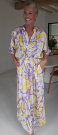 OLIVIA maxi satin dress lilac and yellow