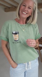 I LOVE COFFEE cotton T-shirt washed green