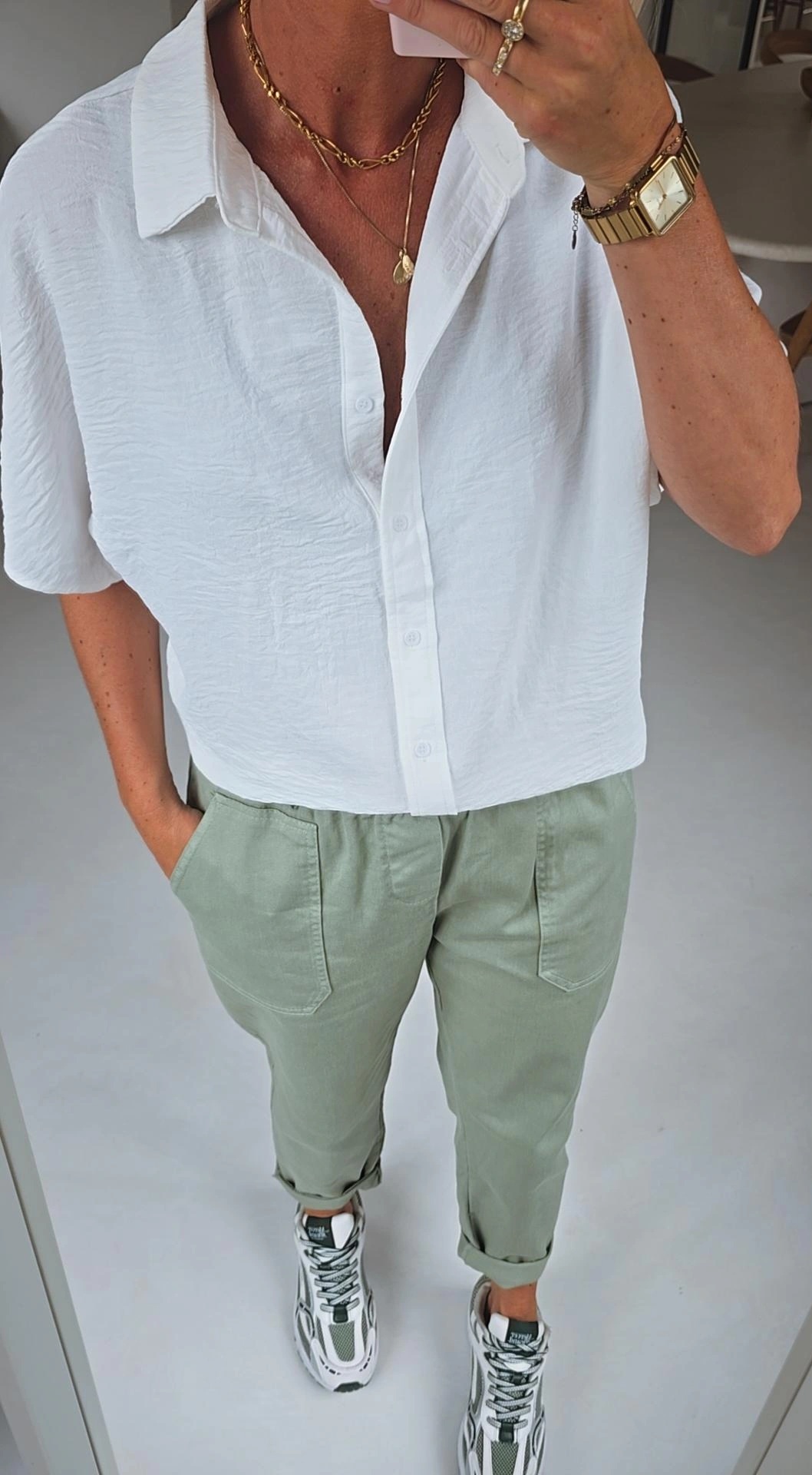 BEVIN cotton paperbag pants soft khaki
