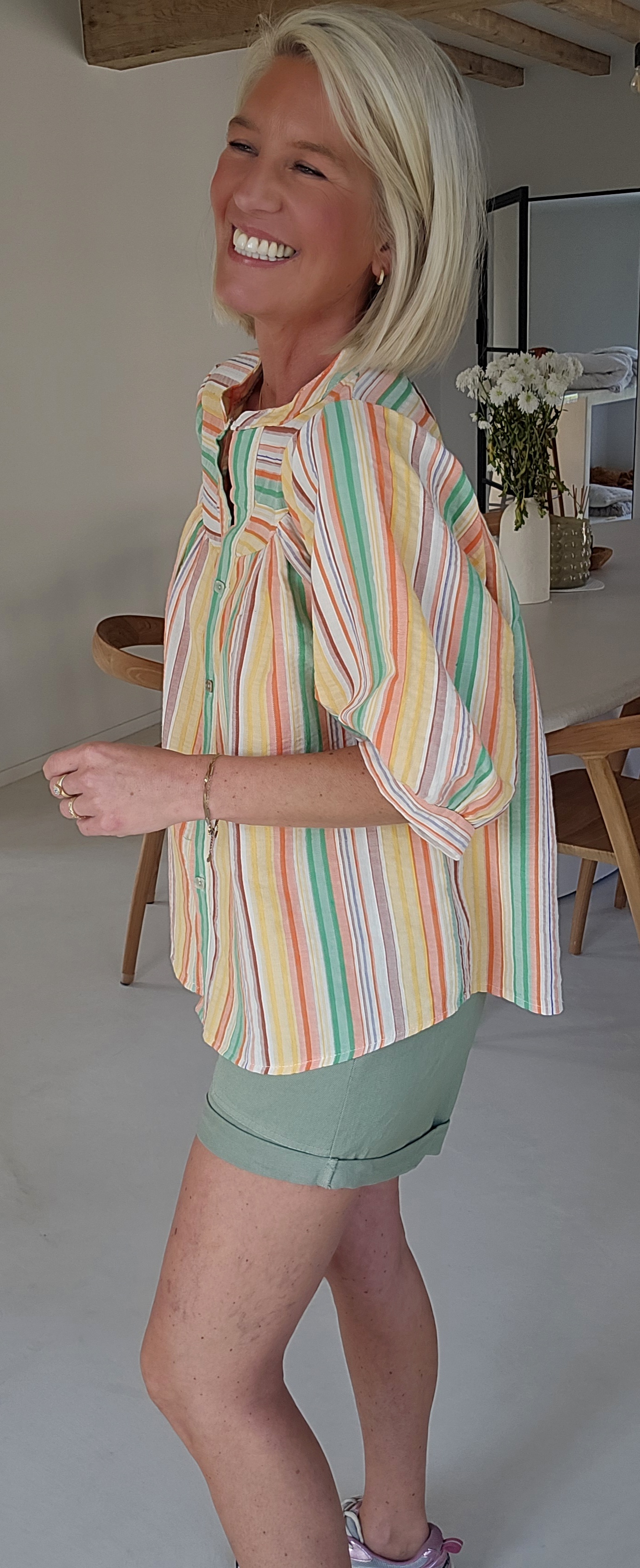 BIEKE cotton striped blouse