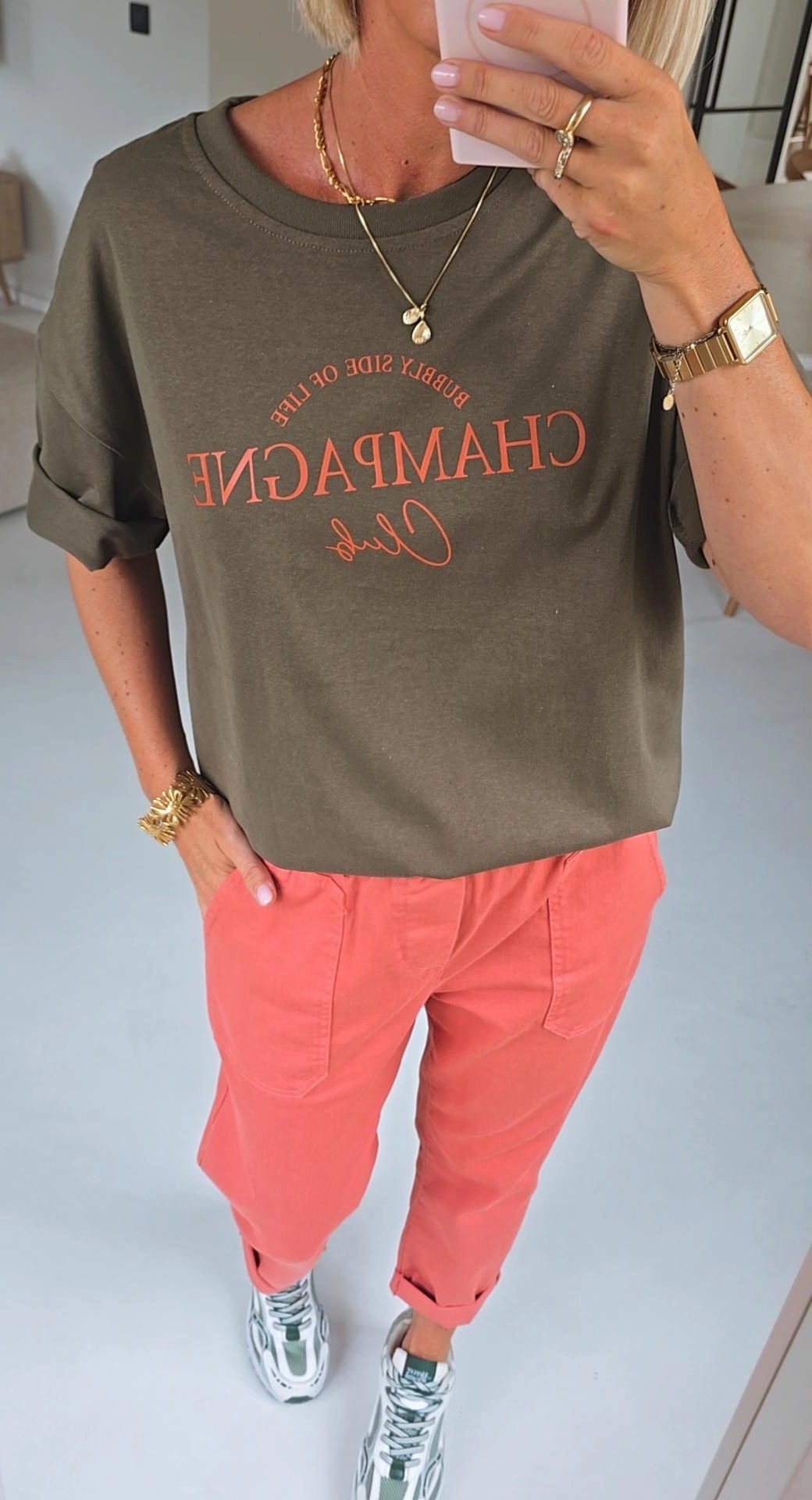 CHAMPAGNE CLUB cotton tee khaki