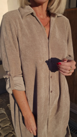 RHEA WINTER soft velvet maxi shirt dress taupe