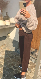 VLORANNE loose cotton pants with belt dark chocolate