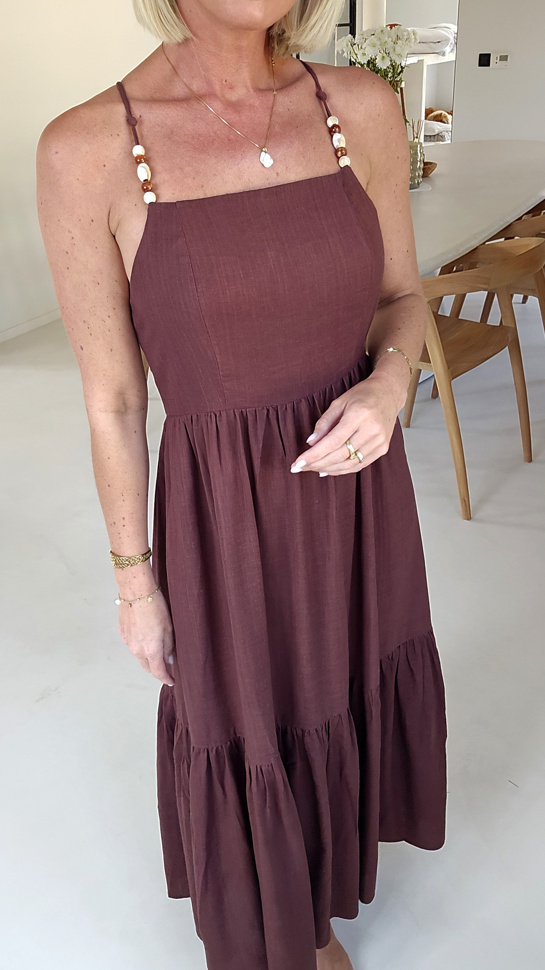 LYDIE maxi linen viscose dress chocolate