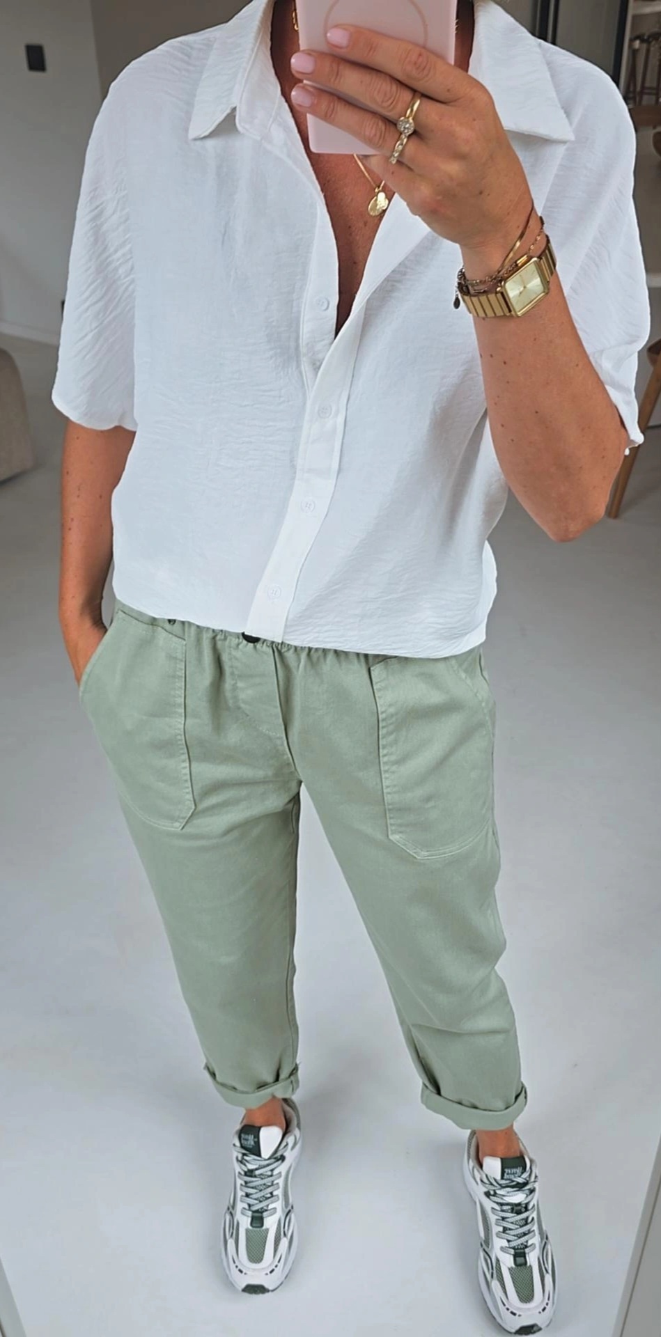BEVIN cotton paperbag pants soft khaki