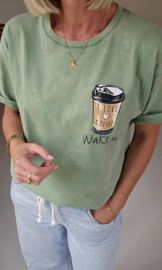 I LOVE COFFEE cotton T-shirt washed green