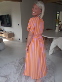 BEATRICE striped maxi dress fuschia orange