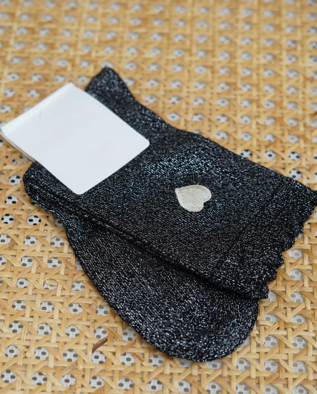 HEART lurex socks black