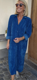RHEA WINTER soft velvet maxi shirt dress petrol