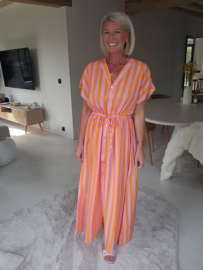 BEATRICE striped maxi dress fuschia orange