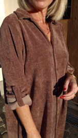 RHEA WINTER soft velvet maxi shirt dress chocolat