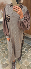 NINI oversized cotton maxi striped shirt dress choco