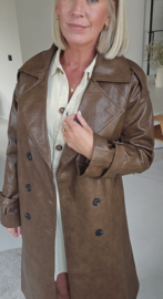 KILIA maxi leather jacket taupish brown