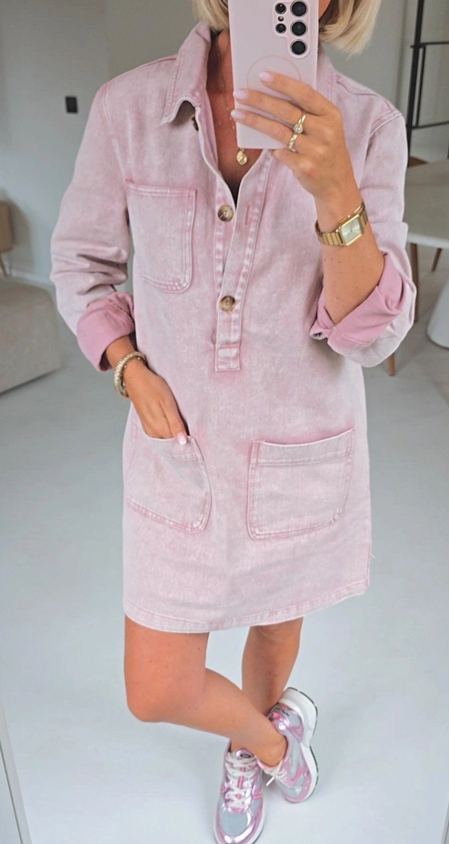 THE PERFECT jeans dress washed pink