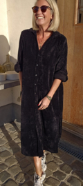 RHEA WINTER soft velvet maxi shirt dress black