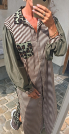 NINI oversized cotton maxi striped shirt dress khaki