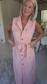 MAXIME denim maxi dress pink