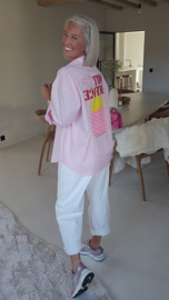 OUT OF THE OFFICE striped shirt pink