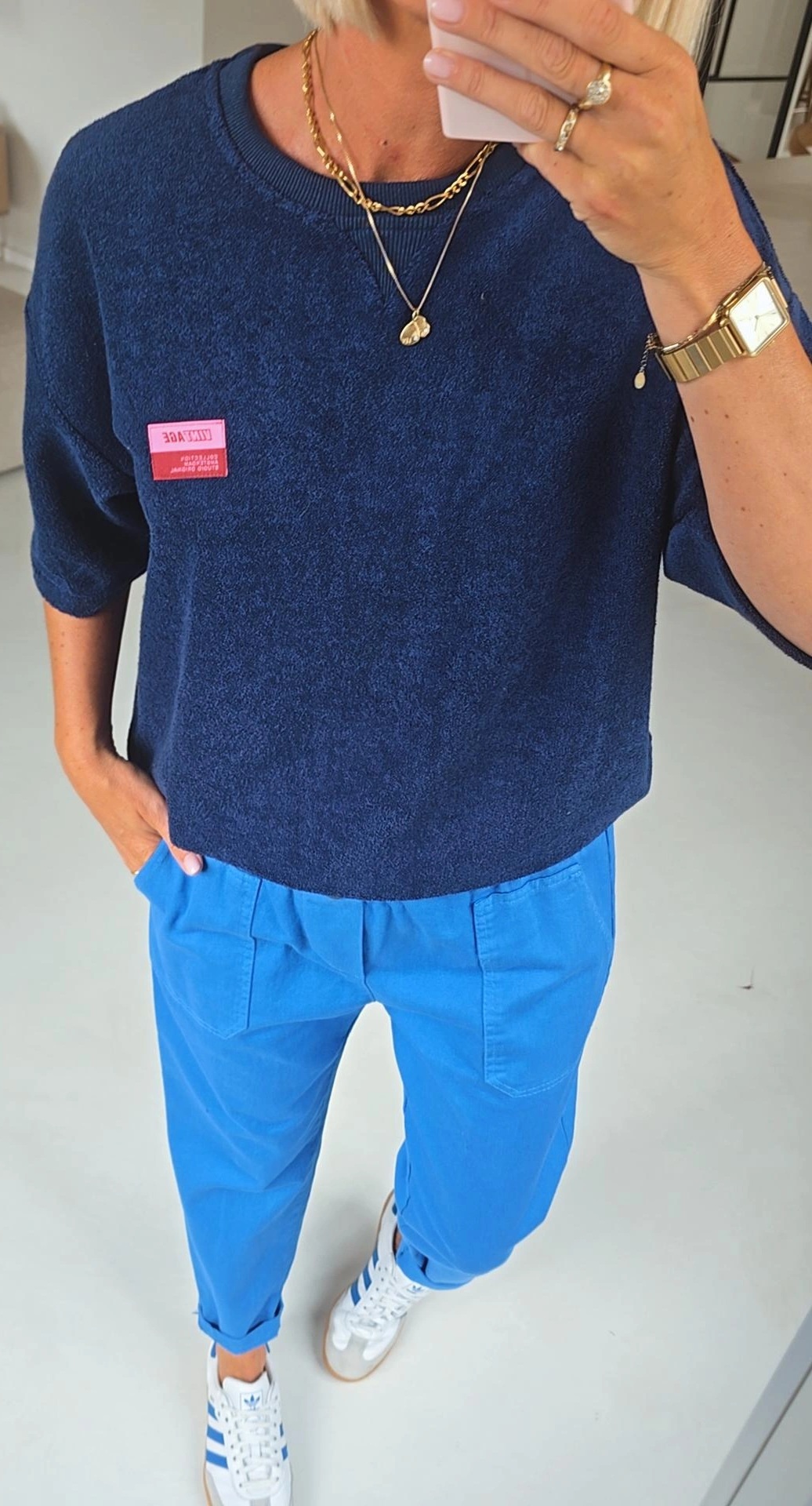 VINTAGE short-sleeved terry sweatshirt navy