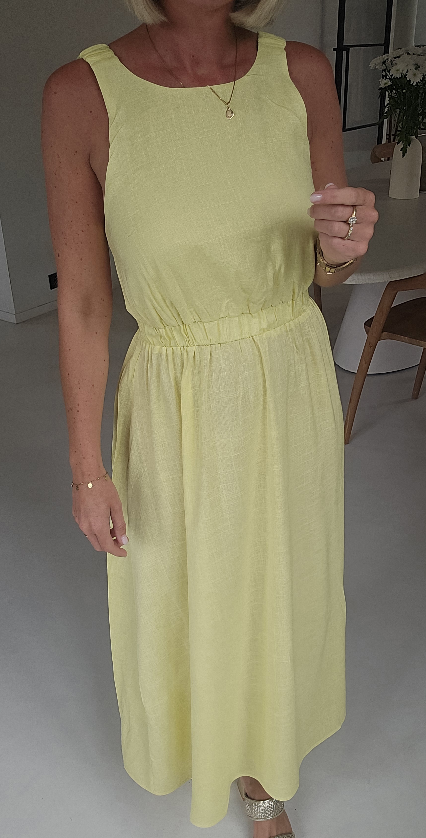 LIVIA maxi viscose linen dress soft yellow
