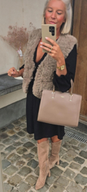 MISHA sleeveless faux fur jacket taupe