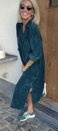 RHEA WINTER soft velvet maxi shirt dress forest green