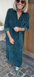 RHEA WINTER soft velvet maxi shirt dress forest green