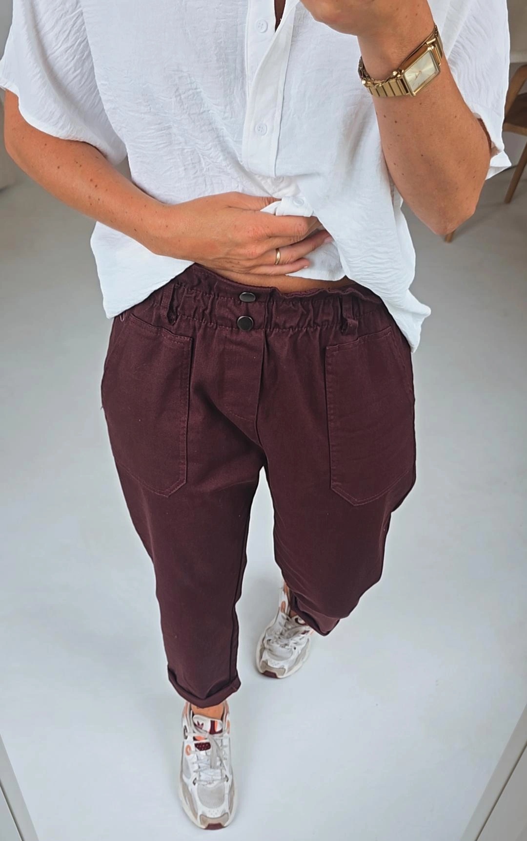 BEVIN cotton paperbag pants burgundy