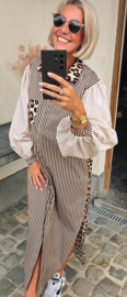 NINI oversized cotton maxi striped shirt dress beige