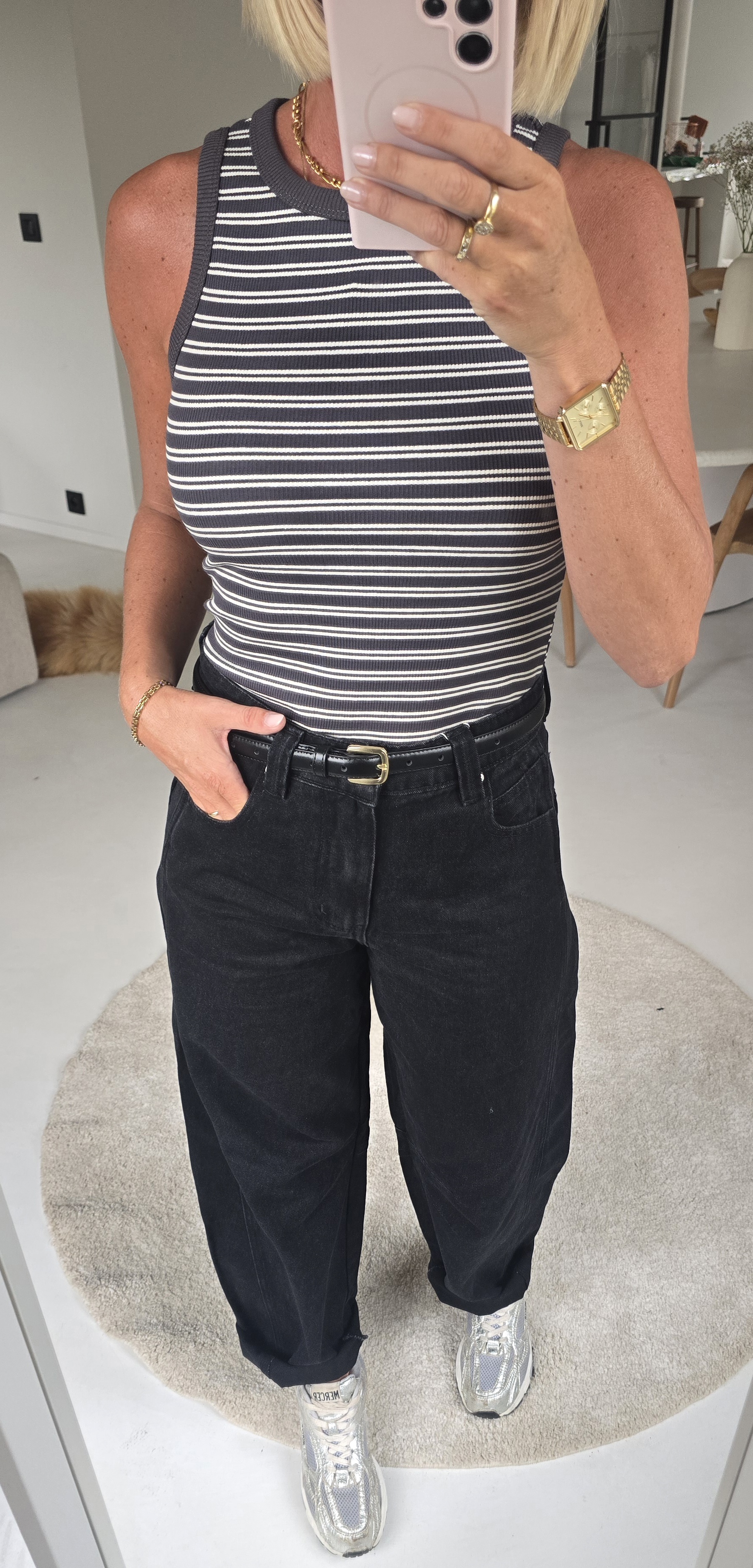INCI striped cotton top grey
