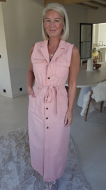 MAXIME denim maxi dress pink