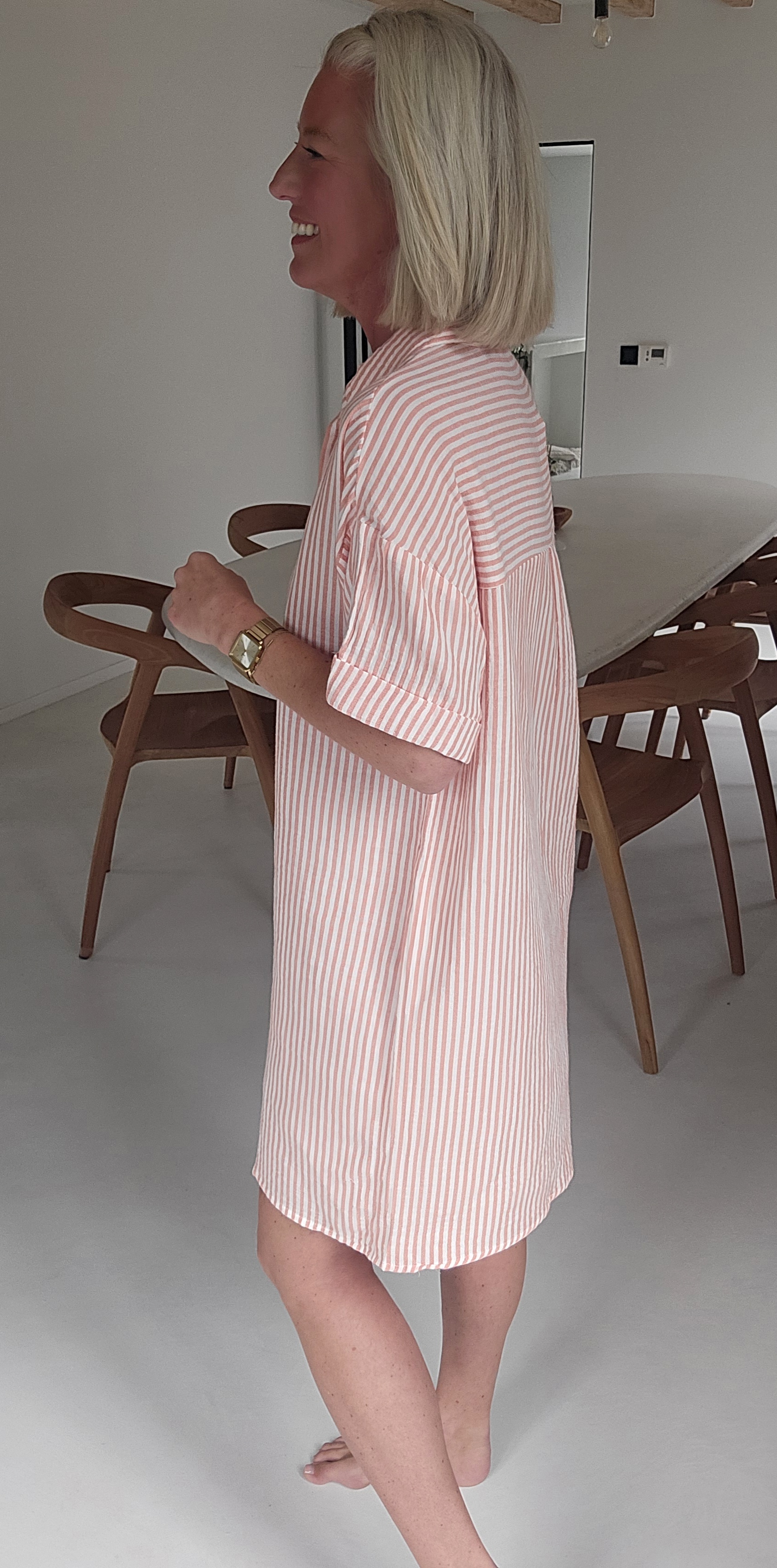 JILDI tetra shirt dress striped soft orange