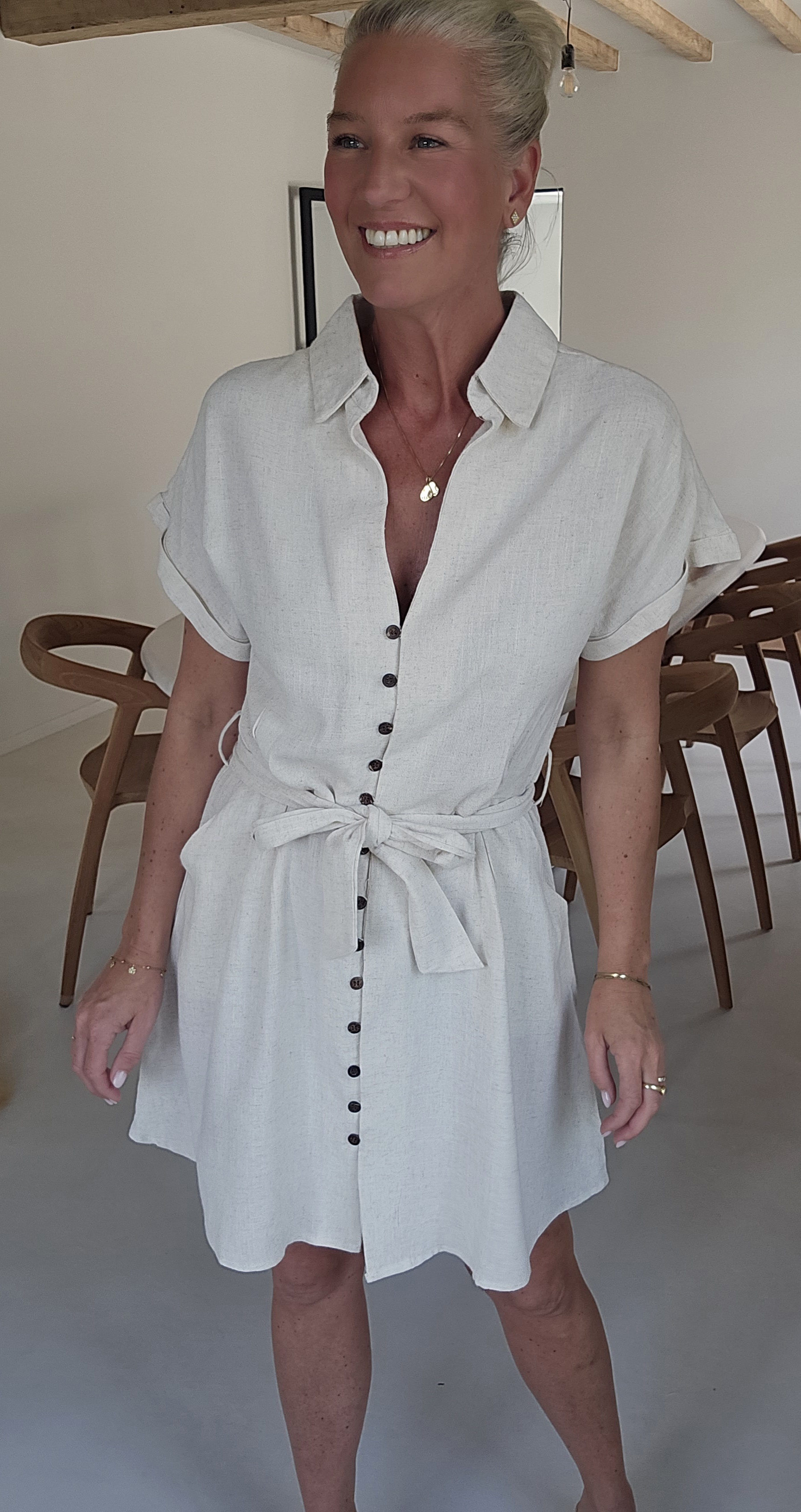MIKINE viscose linen dress beige
